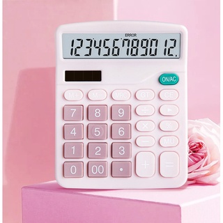 Máy tính 12 số để bàn màu hồng xinh xắn có chế độ lưu trữ đệm và sử dụng năng lượng mặt trời