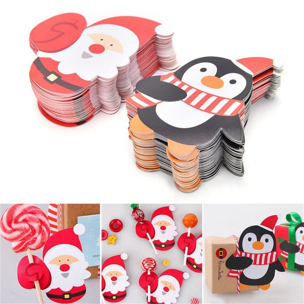 Set 25 Thiệp Giấy Hình Ông Già Noel Màu Đỏ / Chim Cánh Cụt Màu Đen Xinh Xắn