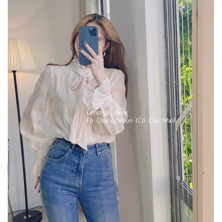 Áo sơ mi buộc nơ hàng quảng châu( ảnh thật shop chụp) | BigBuy360 - bigbuy360.vn