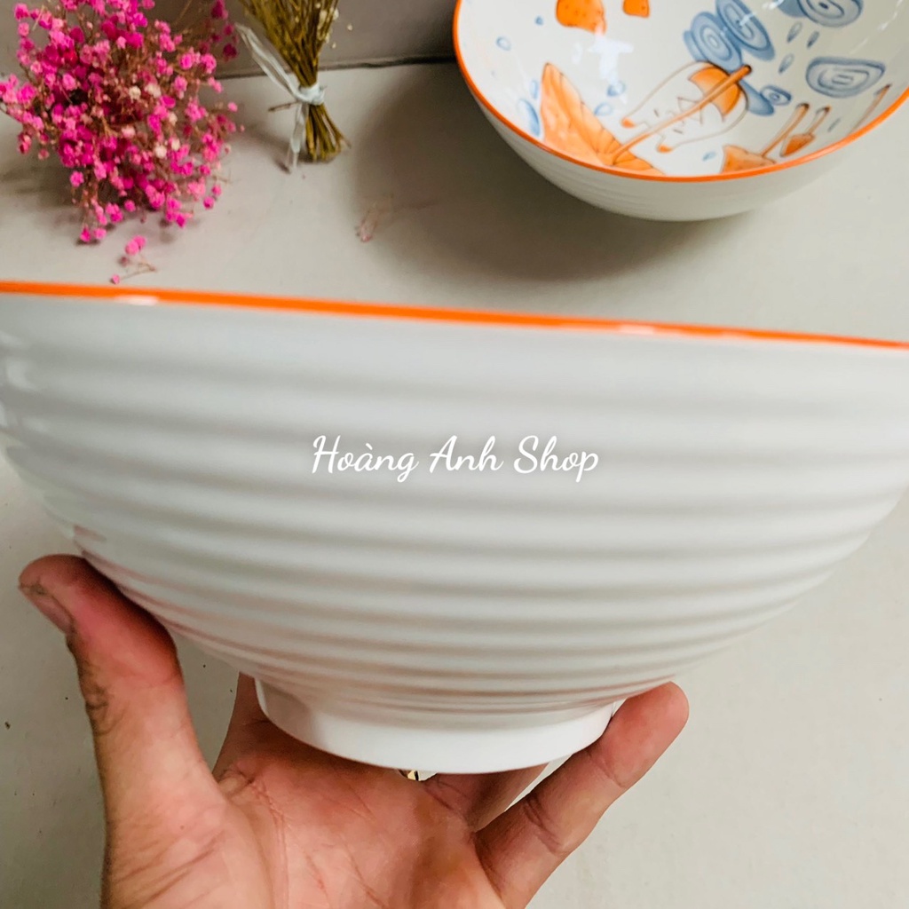 Tô Sứ Loe Đường Kính 20Cm Họa Tiết Nấm Dễ Thương Có Vân Ngoài - Đồ Sứ Decor Xinh Xắn