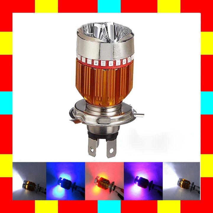 Đèn pha xe máy, đèn Led 7 màu chân H4 ánh sáng đẹp phù hợp với nhiều loại xe BẢO HÀNH 3 THÁNG