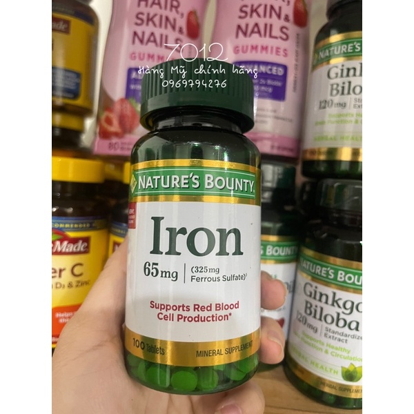 Viên uống bổ sung sắt Iron Nature Bounty 65mg 100 viên
