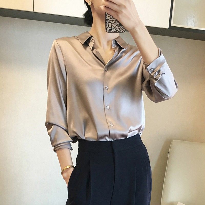 Hàng Có Sẵn Áo Sơ Mi Lụa Satin Mùa Thu Phong Cách Nước Ngoài Mẫu Mới 2021 Dành Cho Bạn Nữ