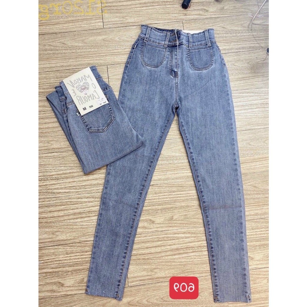 Quần jean nữ xanh cao cấp - quần jean nữ túi nắp chất liệu denim co giãn (fom chuẩn shop) Lady-Hn Store88 NG09