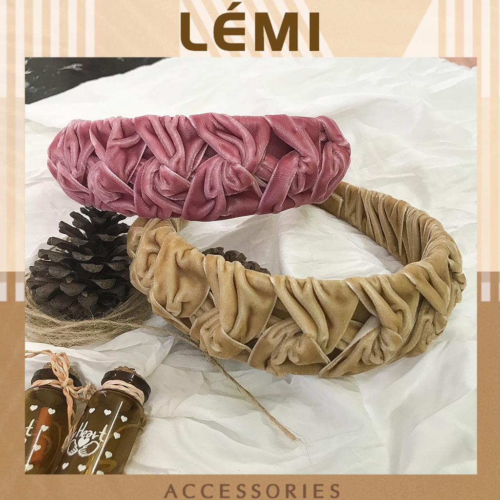 Băng đô bờm cài tóc kiểu Turban vải nhung mềm mịn thời trang Hàn Quốc, Lémi accessories