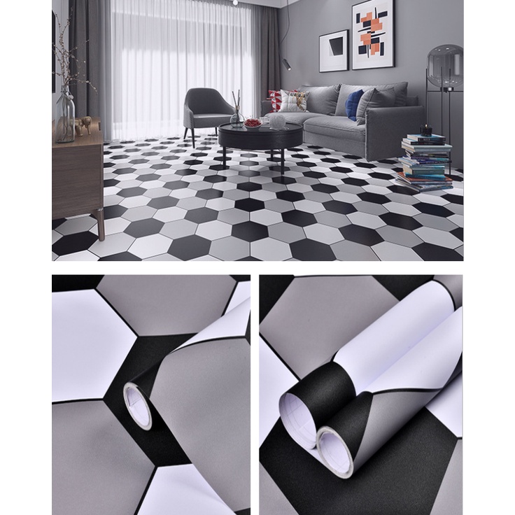 1 mét decal giấy dán nền dán sàn NGŨ GIÁC 3 MÀU HS2021