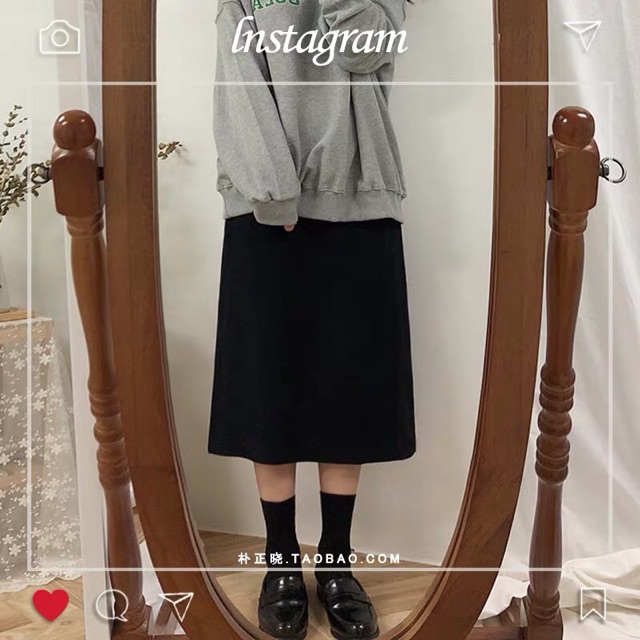 (sẵn đen 2XL ) Chân váy midi dáng suông dài ulzzang siêu xinh tiểu thư | BigBuy360 - bigbuy360.vn