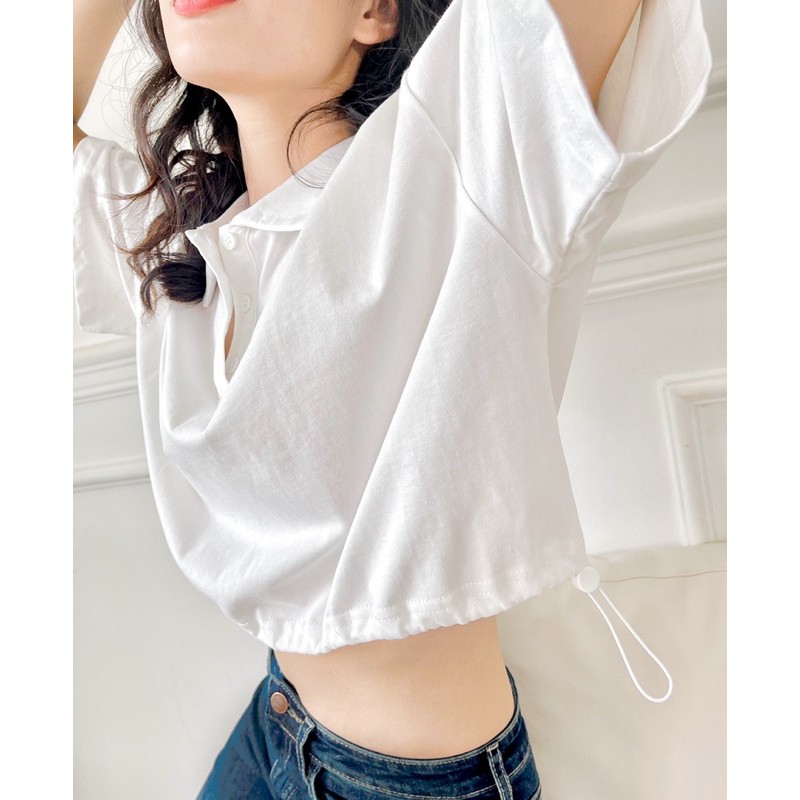 LEN clothing áo thun croptop polo rút dây 3 màu 8097
