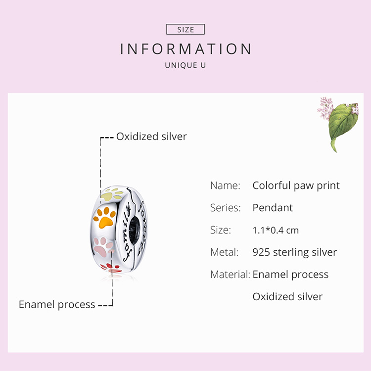 Mặt xỏ vòng tay Bamoer SCC1850 bằng bạc sterling 925 họa tiết bàn chân nhiều màu thời trang DIY