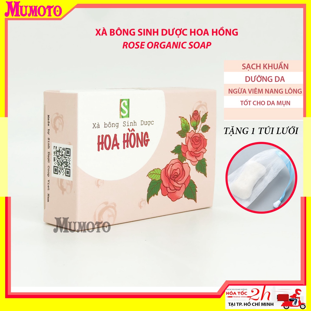 Xà bông Sinh Dược hoa hồng 100% tự nhiên (organic rose soap), dưỡng ẩm, sạch da và ngăn lão hóa - Mummart