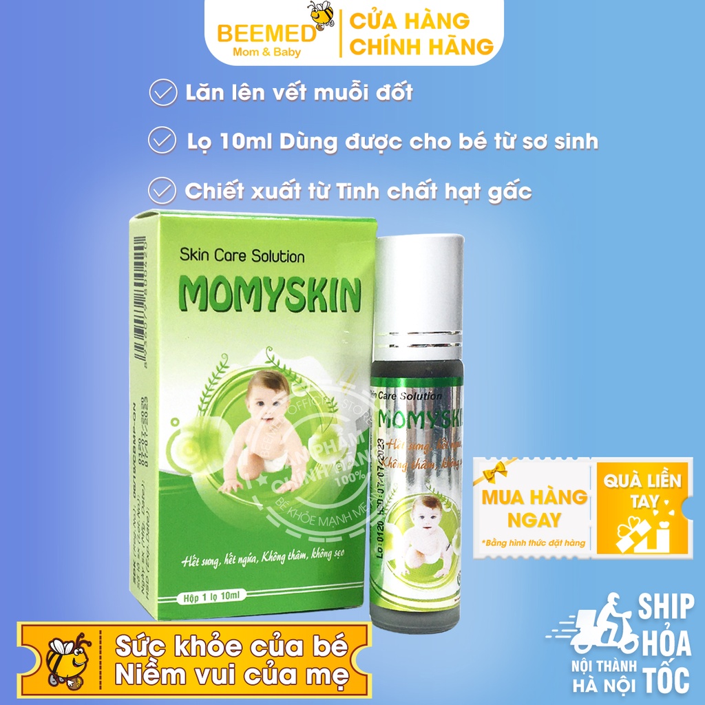 Lăn muỗi đốt Momyskin lọ 10ml dạng bị lăn từ thảo dược, giảm ngứa liền sẹo cho người lớn và bé