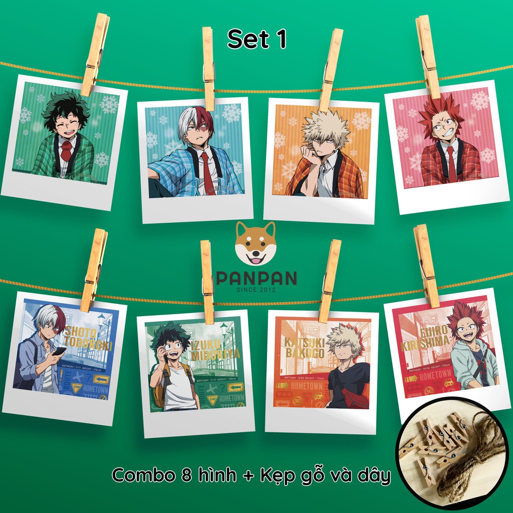 Combo 8 ảnh card lomo polaroid trang trí Anime My Hero Academia 1 (tặng kèm dây và kẹp)