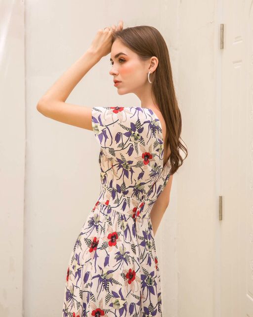 Đầm xòe hoa đỏ mentosa D1015