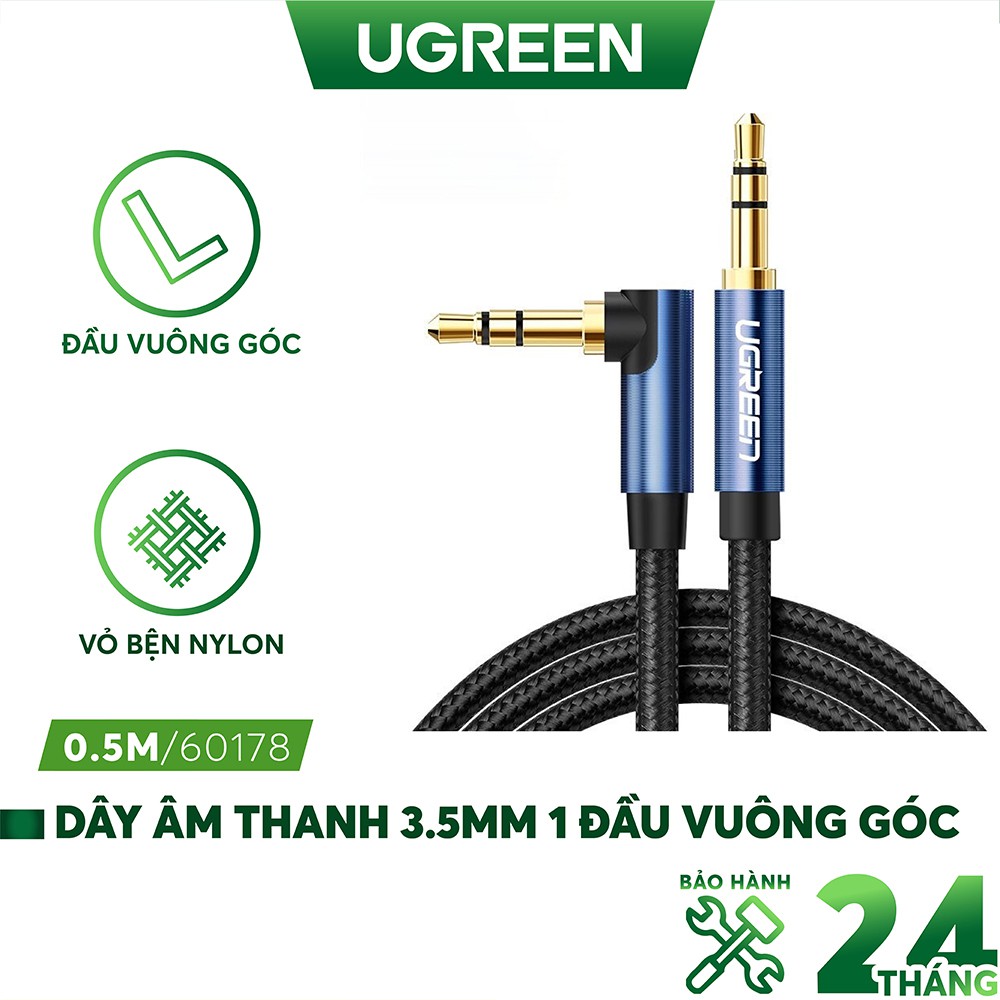 Dây âm thanh 3.5mm UGREEN AV112| Đầu vuông góc gập | Vỏ bện vải sợi tổng hợp | Bảo Hành 18 Tháng 1 Đổi 1.