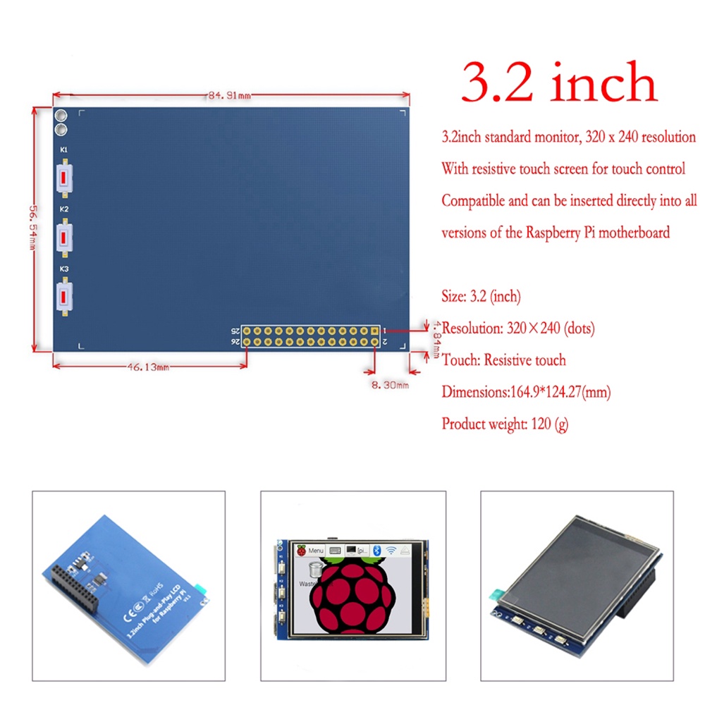 Raspberry pi 3.2/3.5/5 inch touch LCD display module Support Raspberry Pi 2/3 B+ 3B+