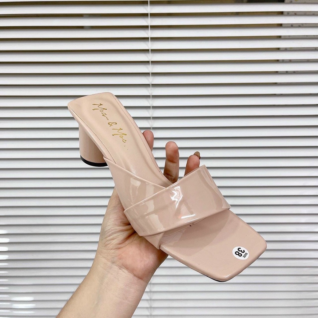 Dép cao cáo gót nữ quai da bảng ngang cực xinh