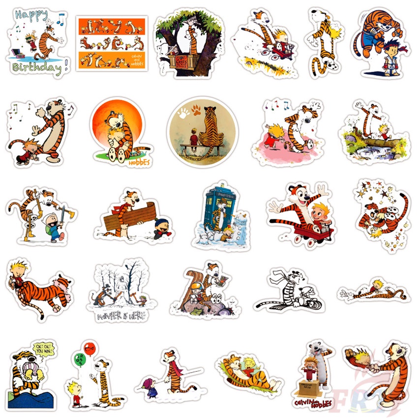 Set 50 miếng dán trang trí laptop ván trượt hành lý thời trang Calvin và Hobbes Series 01 DIY