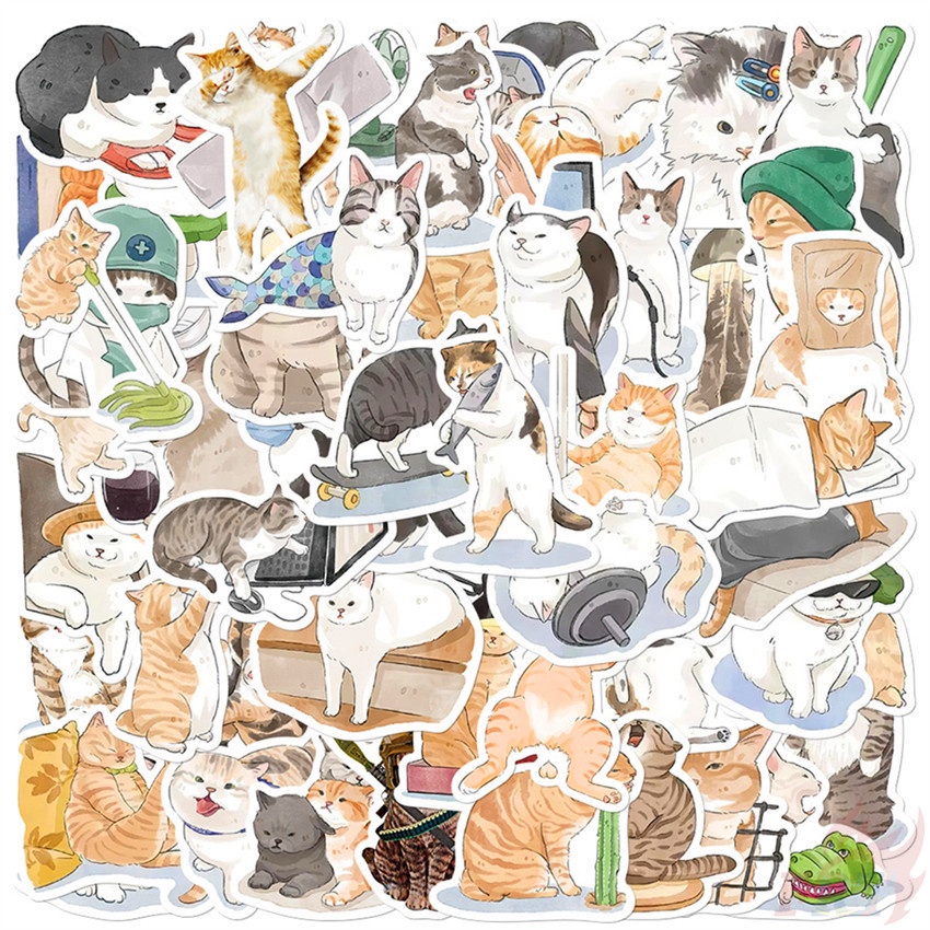 ❉ Bộ 08 Sticker Dán Trang Trí Hình Mèo Con Xinh Xắn ❉ Bộ 50 Sticker Chống Thấm Nước Họa Tiết Doodle Hợp Thời Trang