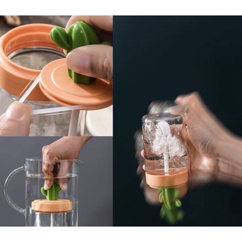 Set 4 Lọ đựng gia vị thủy tinh xương rồng cao cấp, hũ bột canh kèm muỗng thìa đẹp