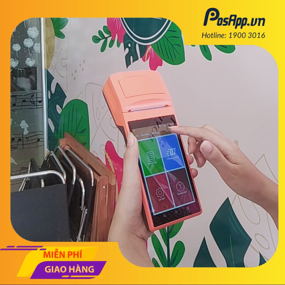 Máy POS bán hàng cầm tay tích hợp in bill Sunmi V1S + 3 tháng phần mềm PosApp, nhận đơn GrabFood, Baemin, Shopee Food