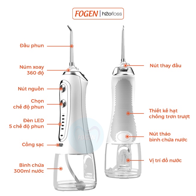 Máy tăm nước cầm tay FOGEN h2ofloss HF-6P Đen nhập khẩu chính hãng