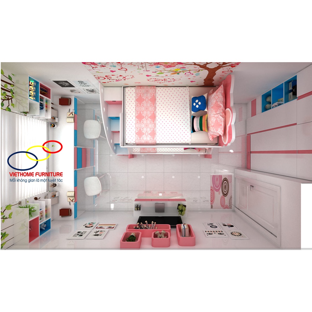 Giường tầng cho bé gái siêu đẹp Viethome - Nội thất Viethome bảo hành & bảo trì sản phẩm 6 năm
