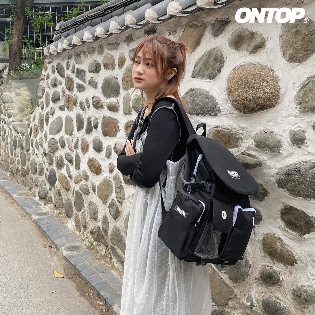 Balo nam đi học đen, nắp gập vải canvas local brand ONTOP - RENEW Backpack I O-P024