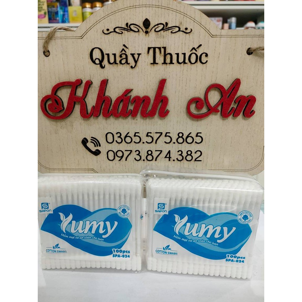 Tăm bông 100 que thân gỗ - nhựa ngoáy ráy tai Yumy