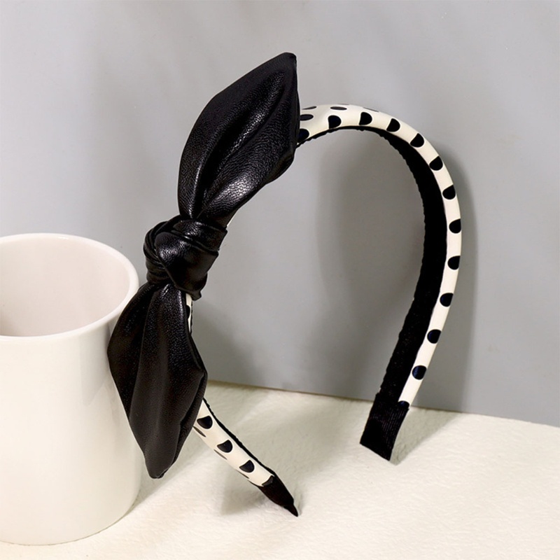 Băng Đô Nơ Bằng Da Họa Tiết Da Báo / Kẻ Sọc / Chấm Bi Dành Cho Nữ