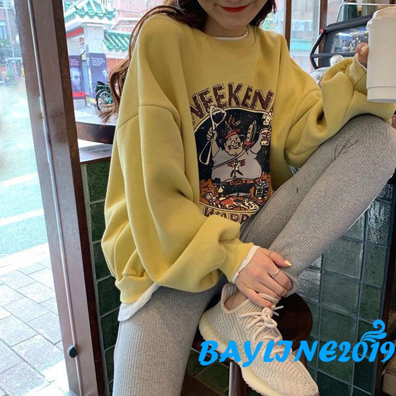 Áo nỉ nữ dài tay cổ tròn in chữ thời trang