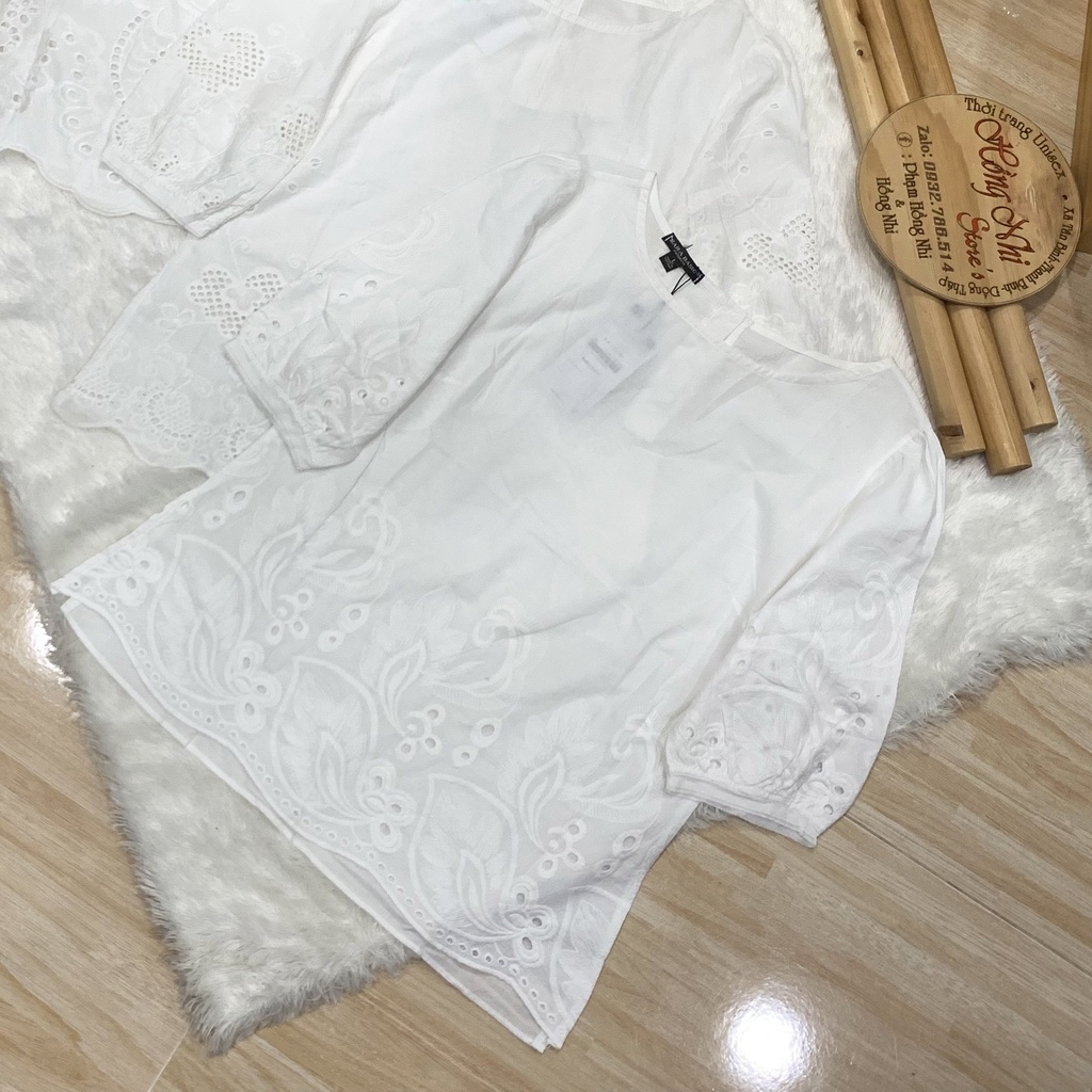 Áo Kiểu Thiết Kế Thêu Hoa Tay Lỡ Dáng Rộng Chất Xô Thái Cực Sang 65