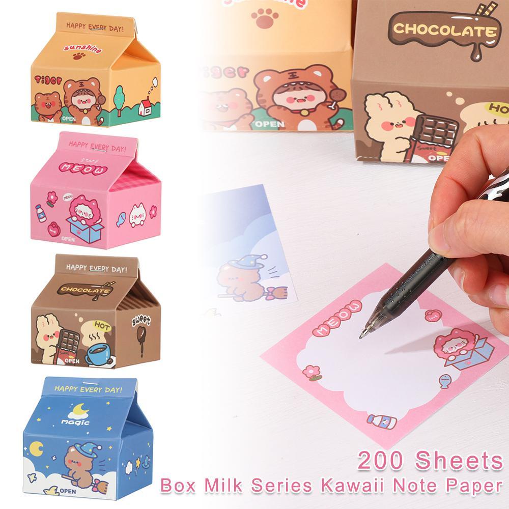 PINEVN 200 Tờ Giấy Ghi Nhớ ​Hộp Sữa Kawaii Dùng Trong Văn Phòng ​Miếng Dán Trang Trí Bằng Giấy Thiết Kế Dễ Thương
