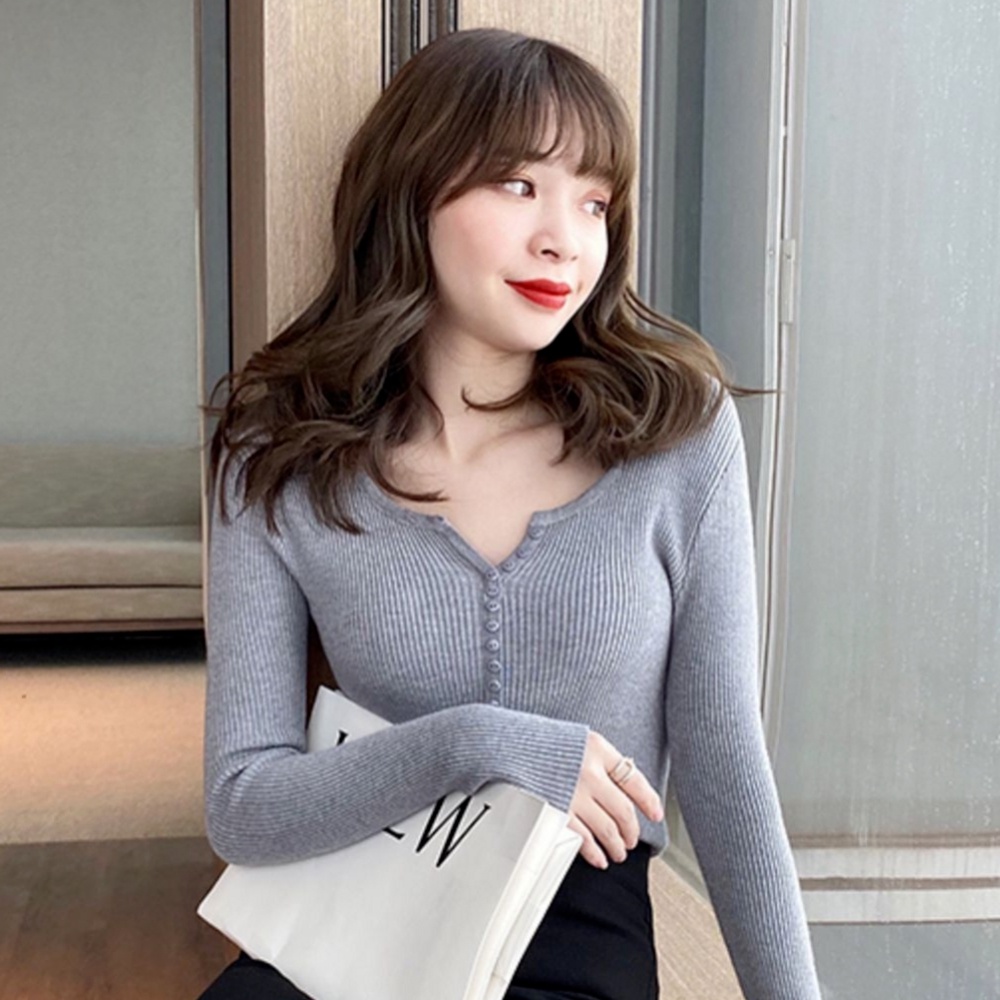 Áo dệt kim ZHELIHANGFEI cổ chữ V dáng ôm thời trang mùa thu quyến rũ cho nữ