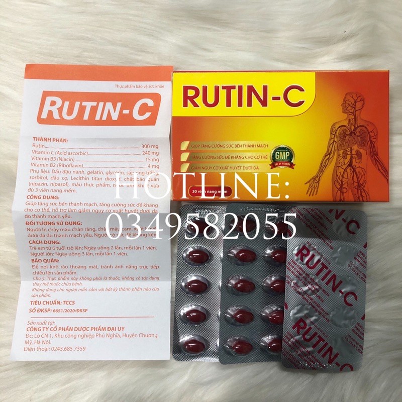 RUTIN C HỘP 30 viên nang mềm - Hỗ trợ điều trị viêm loét miệng, chảy máu cam, xuất huyết dưới da