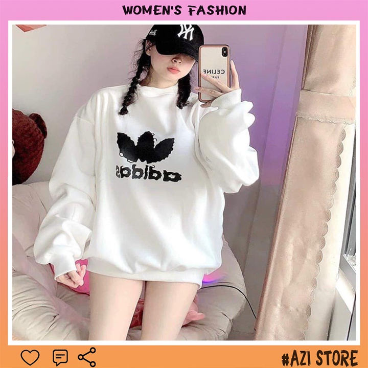 FREESHIP Áo Nỉ Sweater In Logo Adidas Form rộng,Dáng Thụng,Phong Cách Hàn Quốc,Unisex,Freesize dưới 55kg