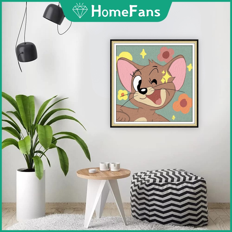 Bộ Tranh Đính Đá 5D Tự Làm Hình Tom &amp; Jerry 30x30cm / 40x40cm / 50x50cm