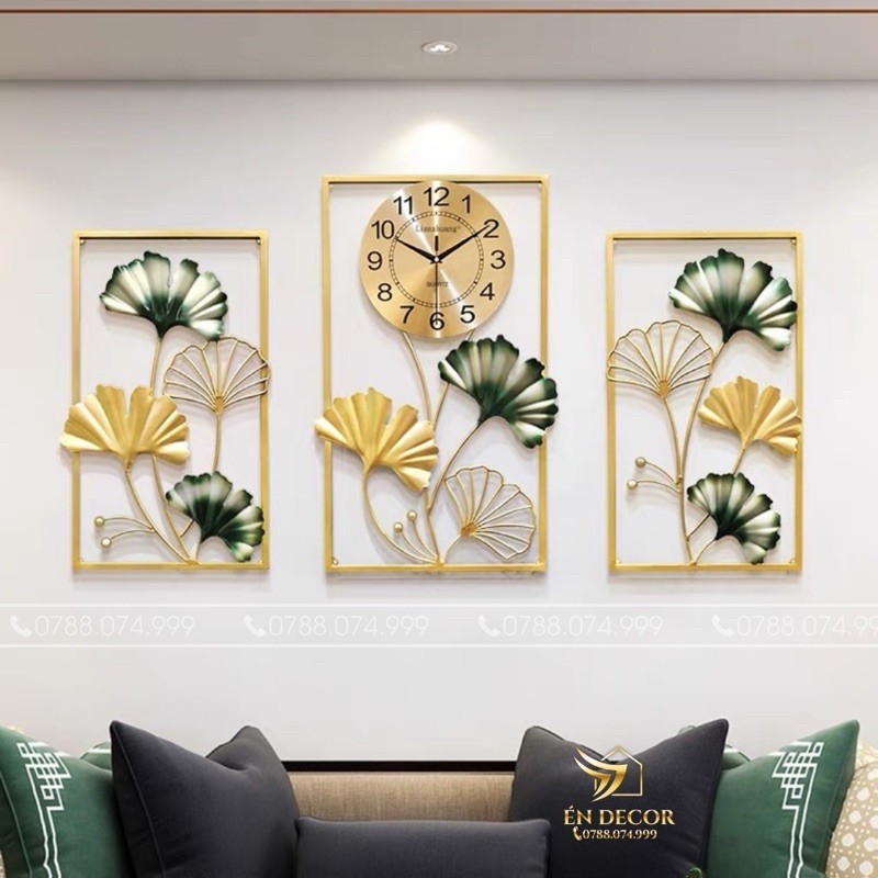 Đồng Hồ Treo Tường, Đồng Hồ Trang Trí, 3 Bức Lá Ngân Hạnh Kim Trôi Thép Tĩnh Điện Én Decor