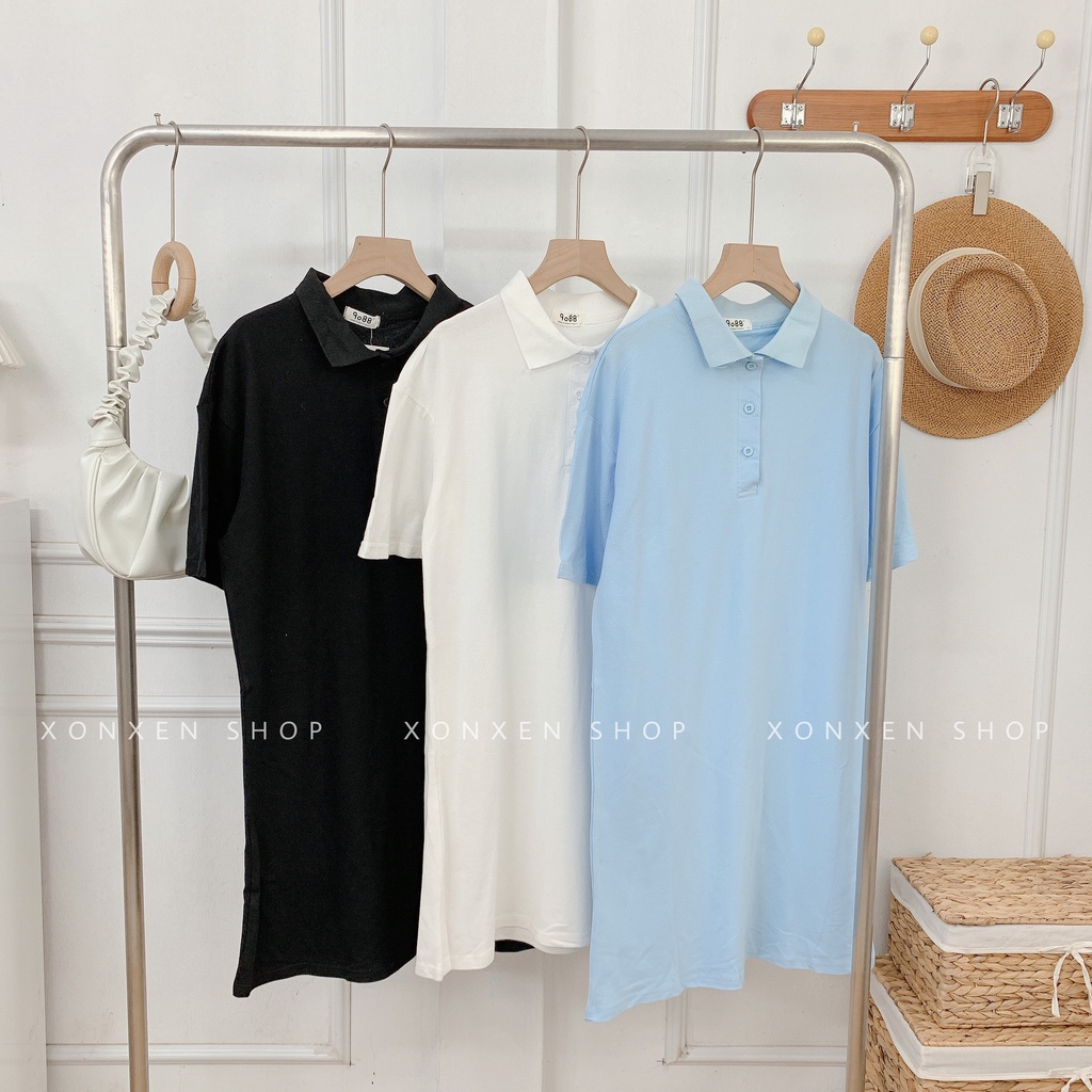 Áo đầm suông polo chất cotton dày dặn tháng mát Xonxen shop free size mã 1145