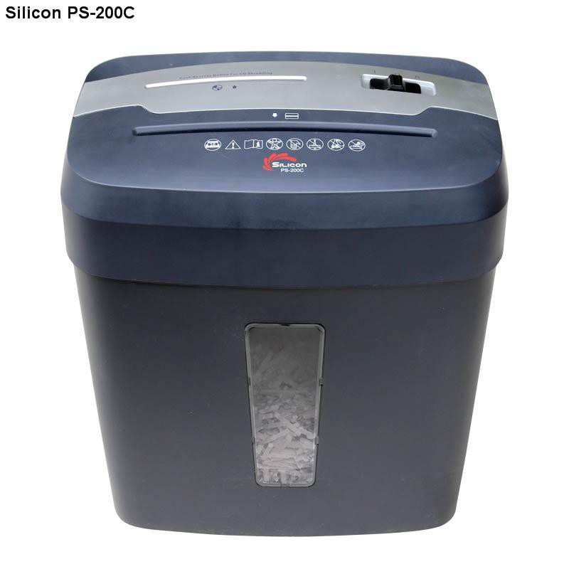 Máy huỷ tài liệu mini tự động cắt giấy vụn,huỷ 8 - 10 tờ/lần nhập khẩu Silicon- Chính hãng bảo hành 1 năm