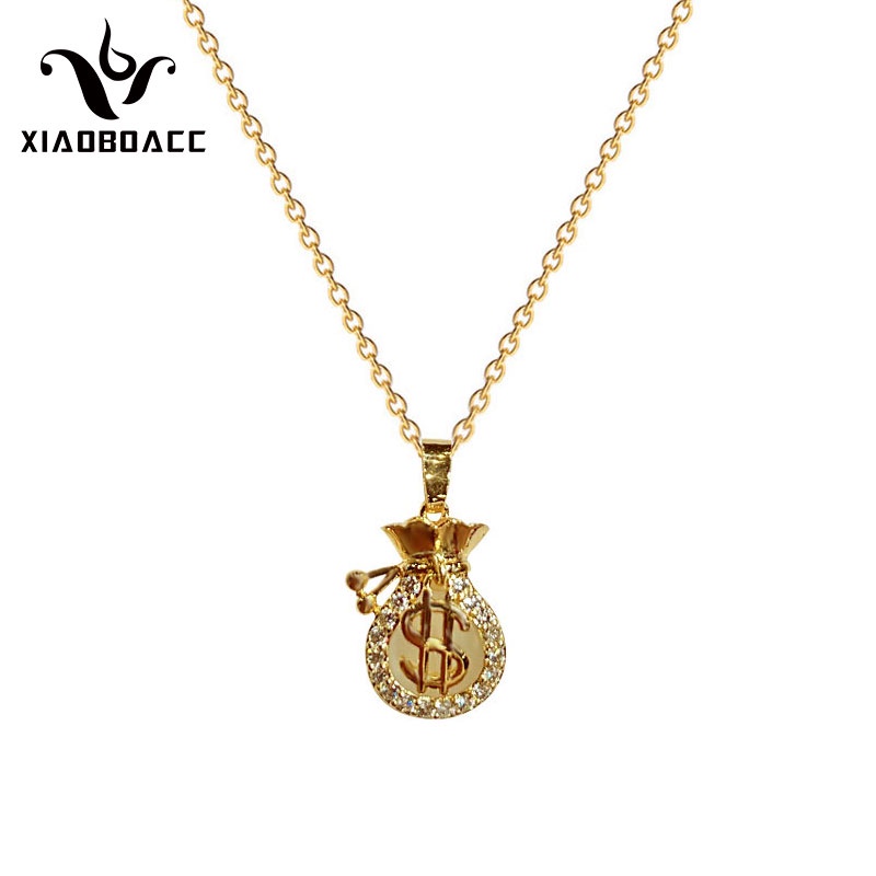 XiaoboACC Vòng Cổ Mặt Hình Túi Tiền Bằng Thép Titan Đính Đá Zircon Sang Trọng - 38CM+6CM