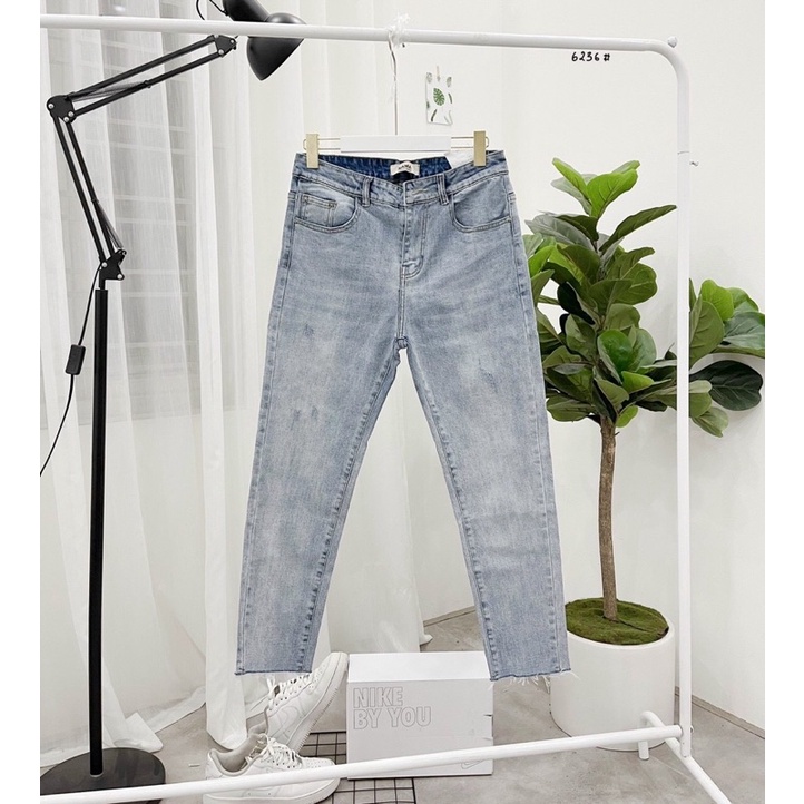 Quần Jeans Nam trơn màu xanh trắng dáng đứng kèm ảnh thật