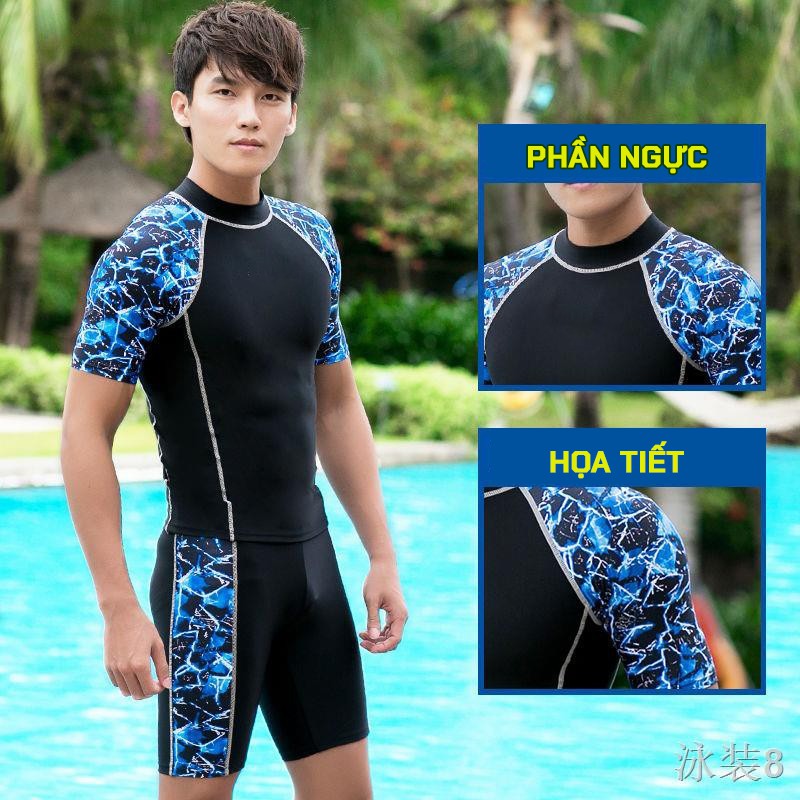 Bộ đồ bơi nam họa tiết quần lửng tay ngắn dành cho bơi lội chuyên nghiệp đủ size đi biển đi bơi QN005