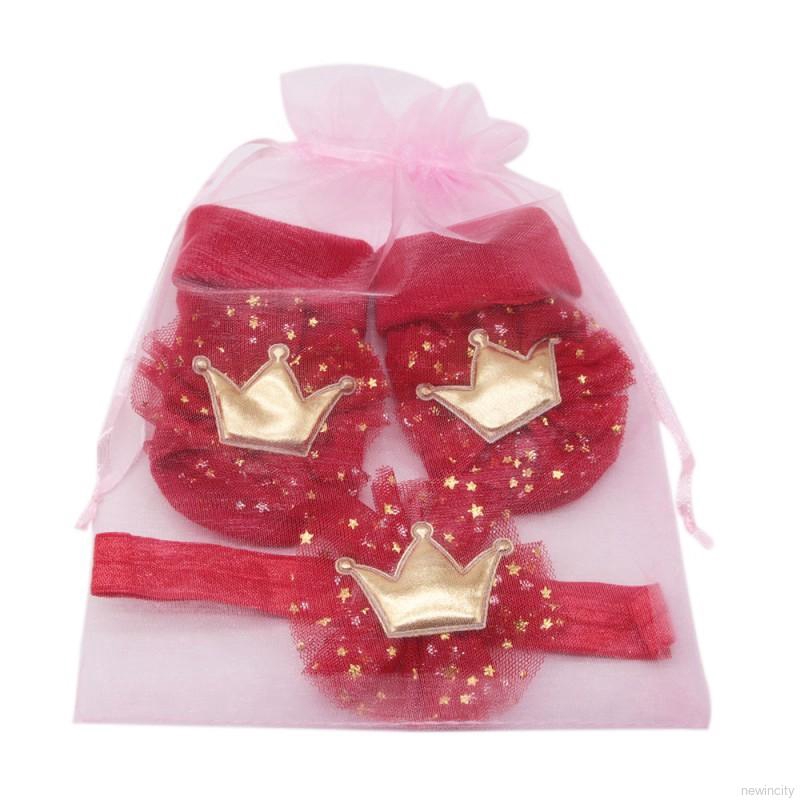 Phụ kiện vớ và băng đô đính vương miện làm phụ kiện chụp hình dễ thương cho bé sơ sinh