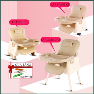 (Có Video hướng dẫn)Ghế ăn dặm gấp gọn cao cấp cho bé 3 chế độ Full đệm- bánh xe- hộp đựng khăn ăn tiện lợi