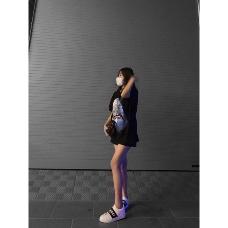 Áo phông Cá Mập In Hình Siêu Chất- Thun Form Rộng Dấu Quần Unisex Freesize <70kg