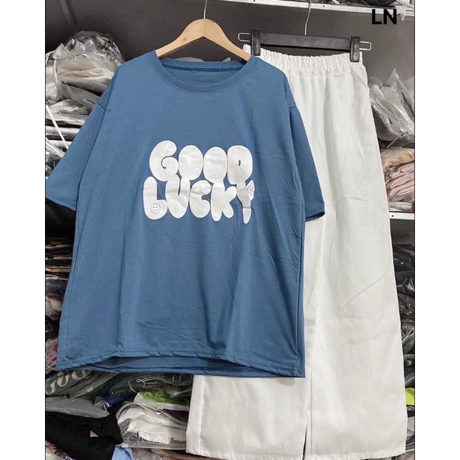 Sét áo phông GOOD LUCKY + quần kaki trắng TH6