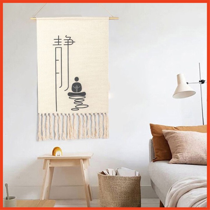 [Giảm giá sốc] Thảm treo tường tua rua phong cách vintage 50x70cm + Tặng kèm thanh gỗ, dây treo, đinh tàng hình