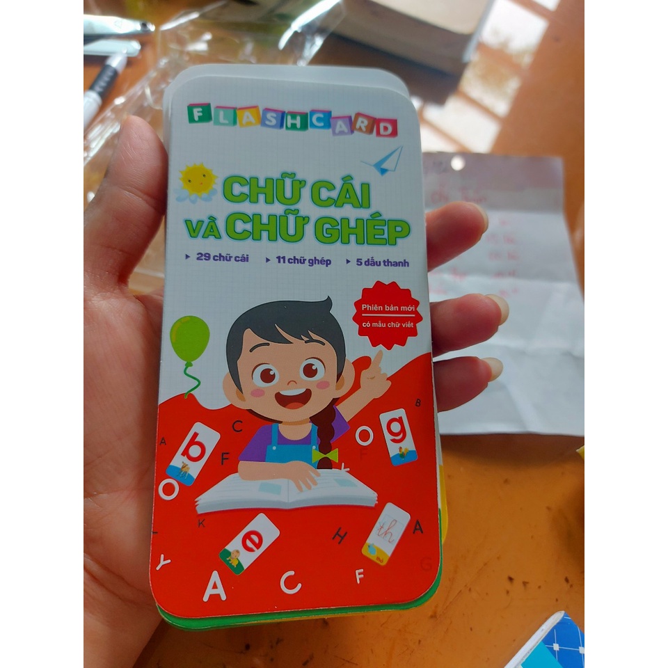 Bộ thẻ học chữ cái cho bé vào lớp 1, gồm 29 chữ cái 11 chữ ghép và 5 dấu thanh