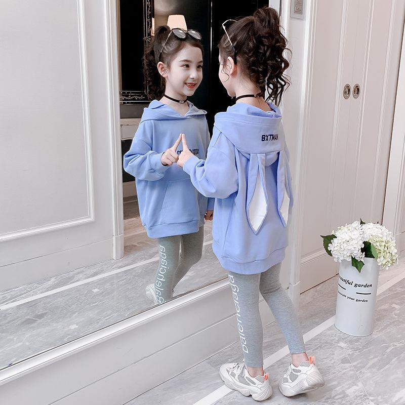 Bộ đồ thể thao sweater màu xanh dương thời trang mùa xuân dành cho bé gái