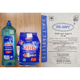 Combo Bột rửa bát Alio 1.5kg + Bóng Alio 1lit + Muối Vis-Soft 2kg